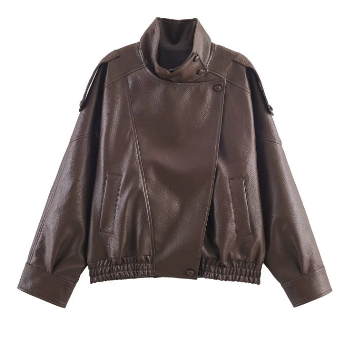 Oversized Faux Leather Bomber Jacket