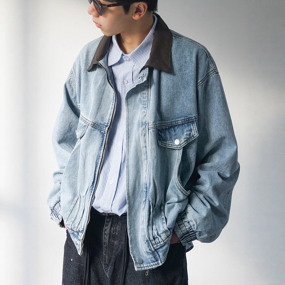 Relaxed Fit Bomber Denim Jacket