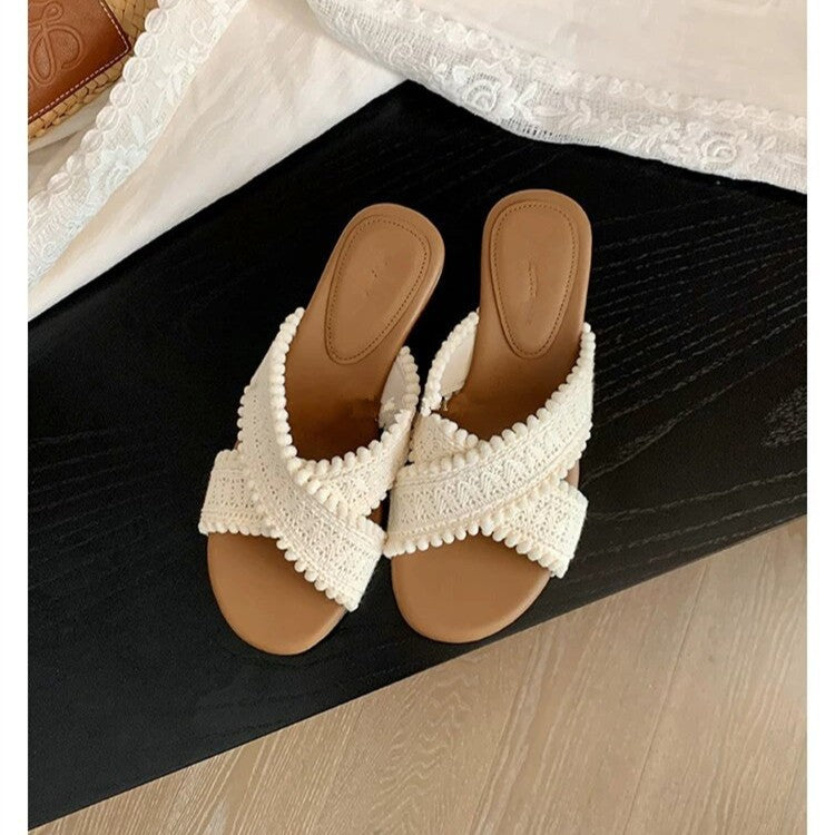 Woven Cross-Strap Wedges