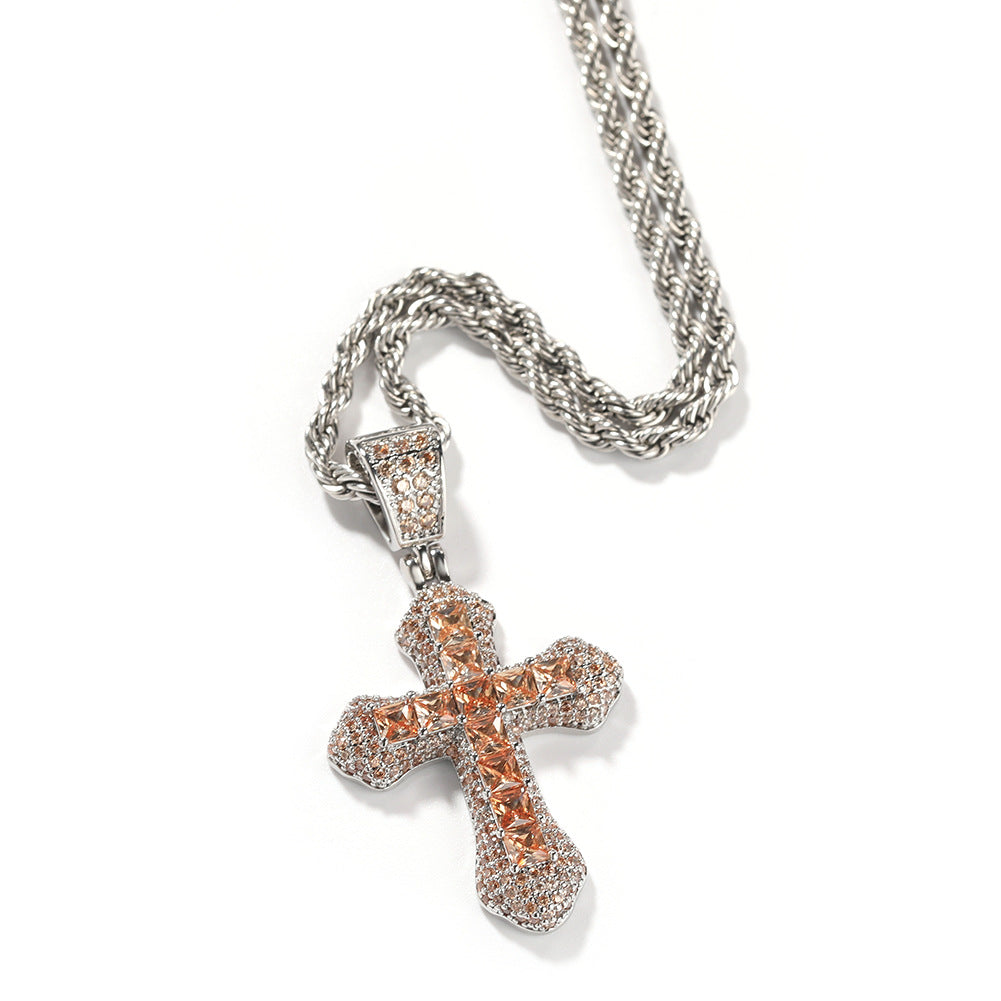 Iced Cross Rope Chain Pendant