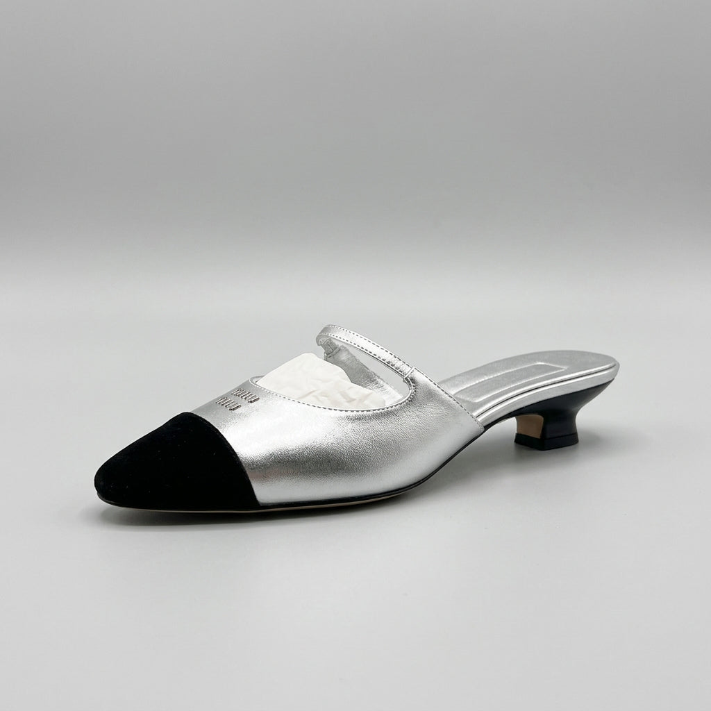 Colorblock Leather Kitten-Heel Mules