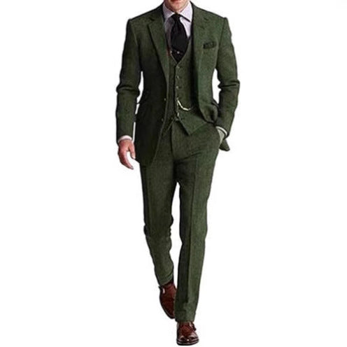 Men’s Herringbone Slim-Fit Three-Piece Suit