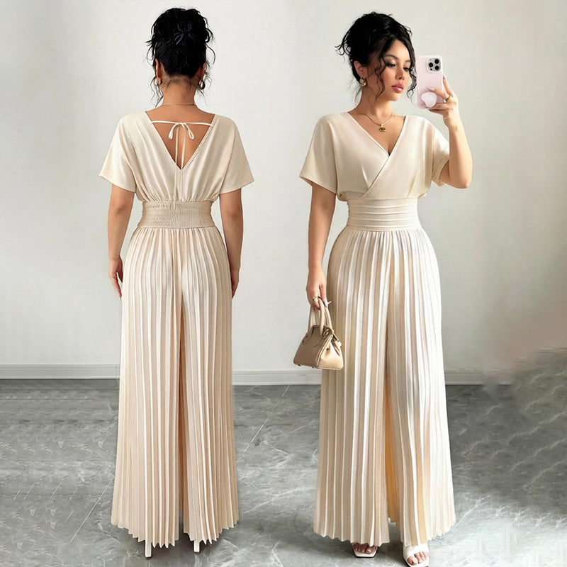 Elegant Pleated Wide Leg Jumpsuit