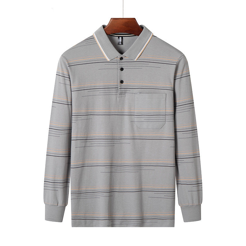 Men's Long Sleeve Striped Polo Shirt