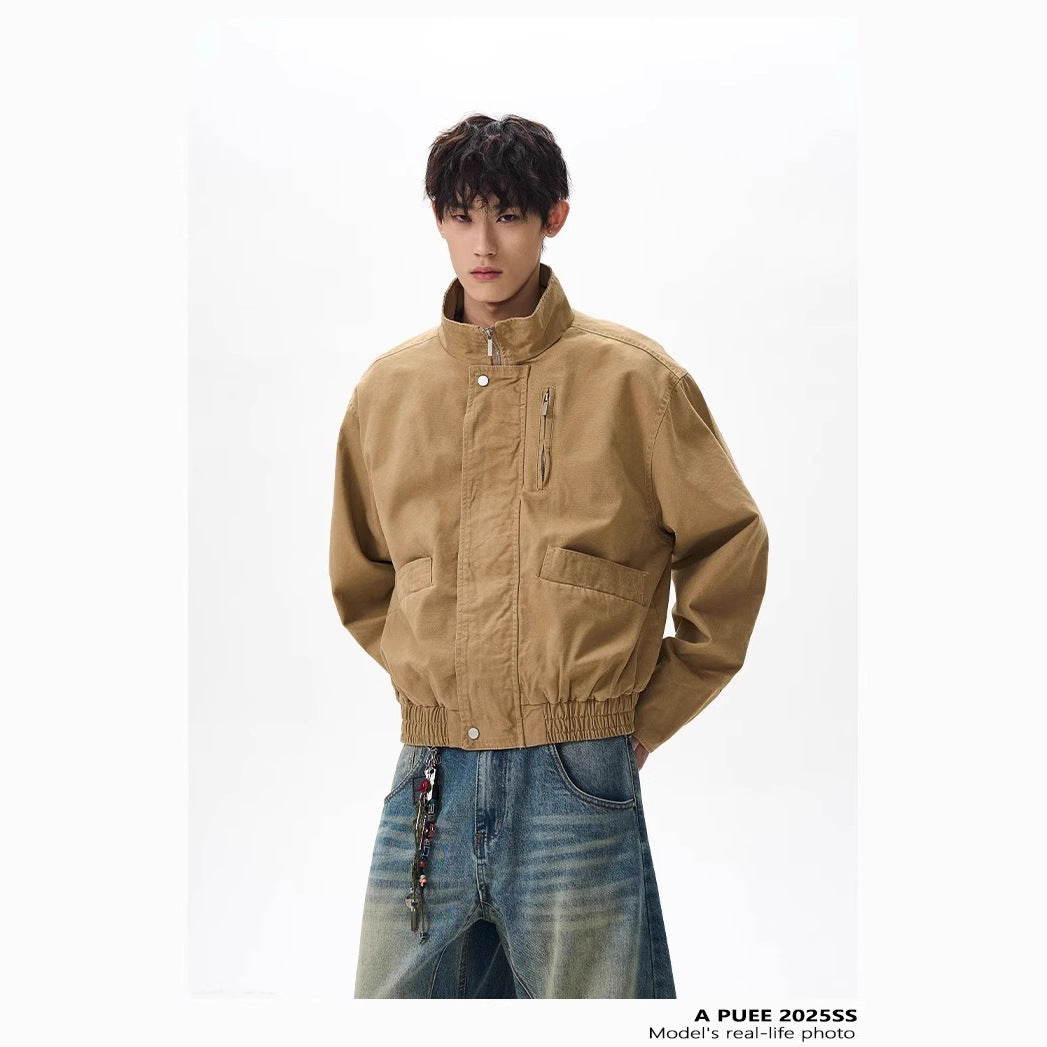 Vintage Stand-Collar Bomber Jacket