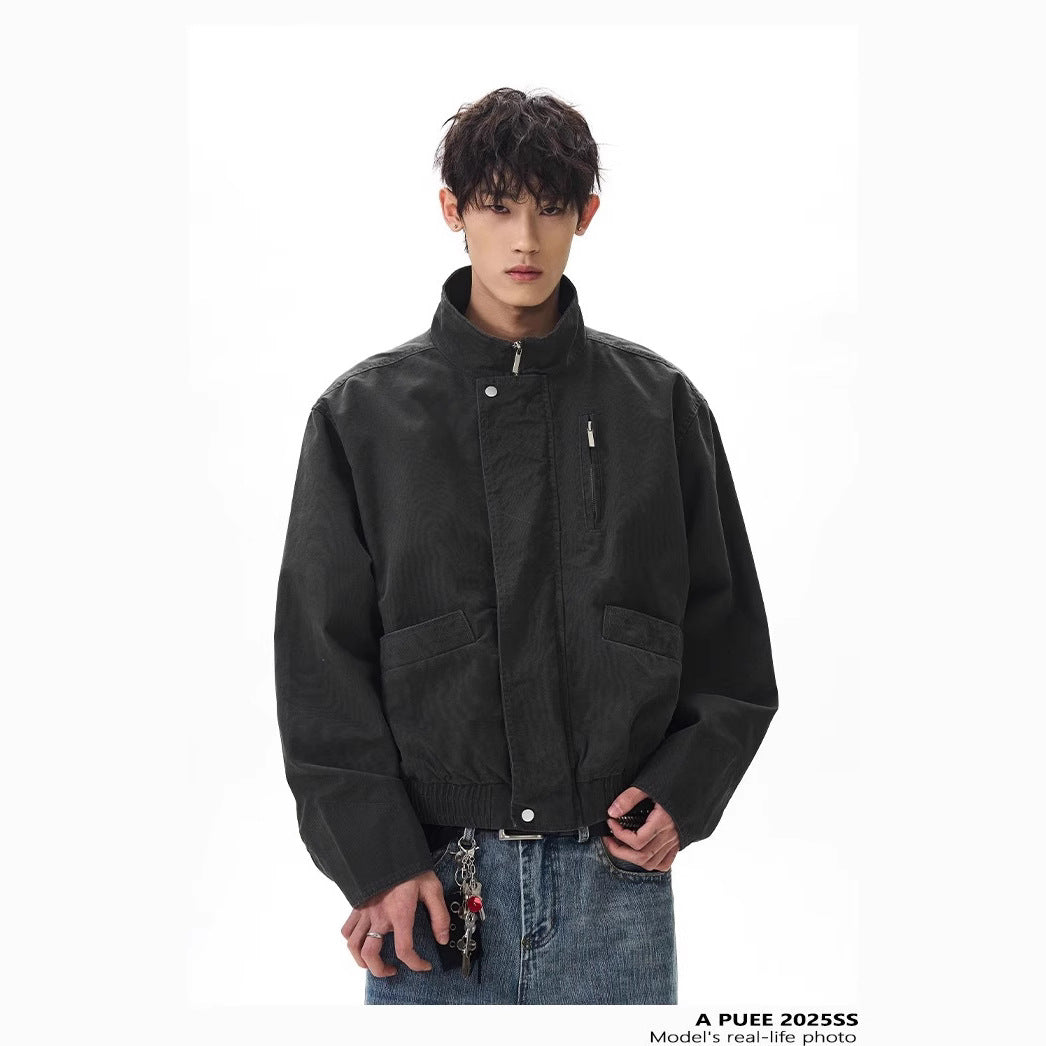 Vintage Stand-Collar Bomber Jacket