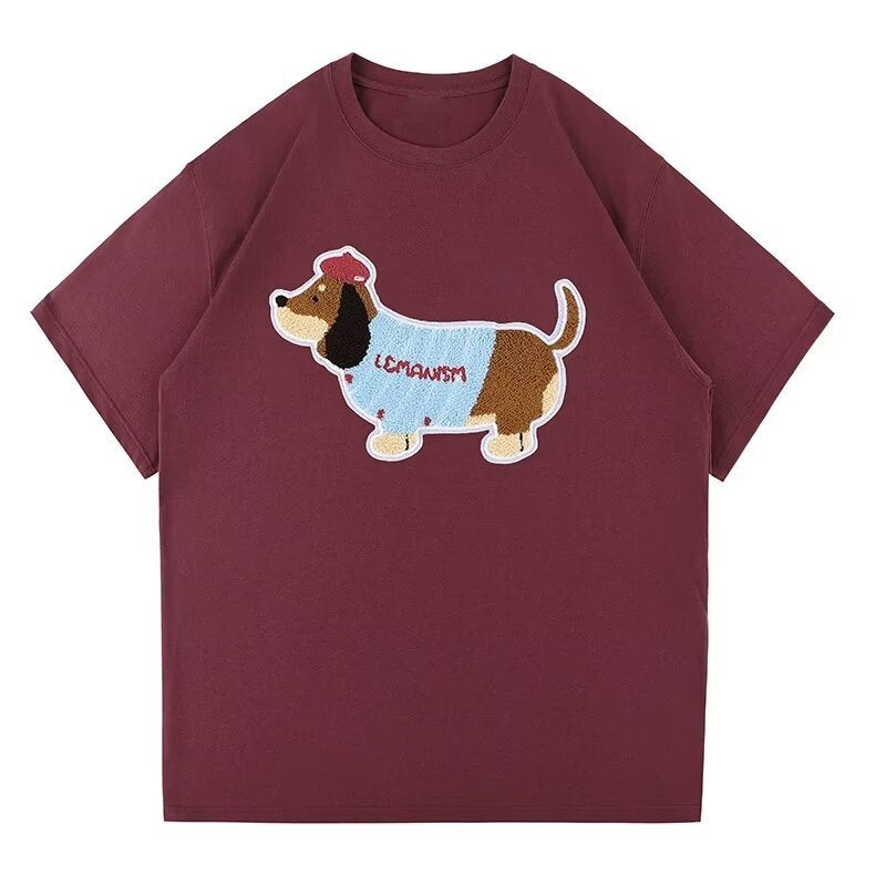 Dog Embroidered Loose T-Shirt