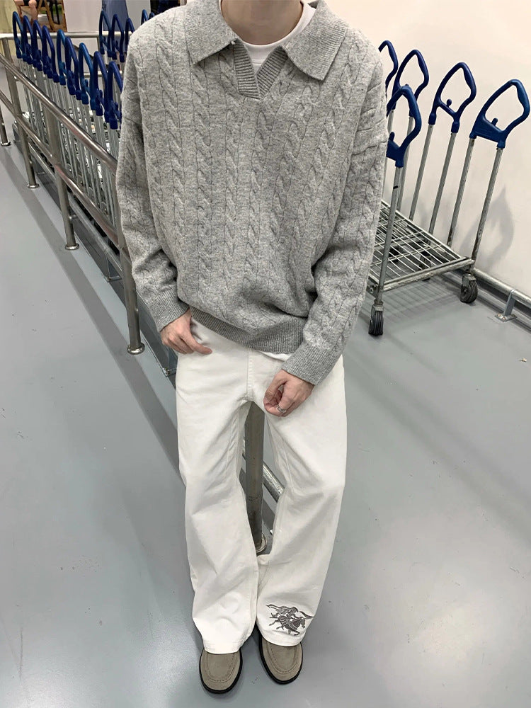 Cable-Knit Polo Sweater