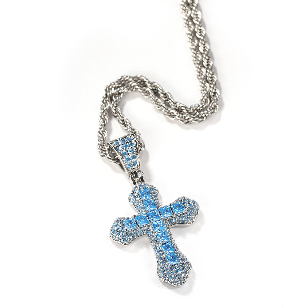 Iced Cross Rope Chain Pendant