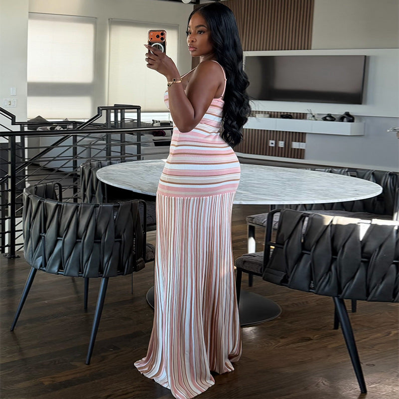 Striped Open-Back Cami Dress