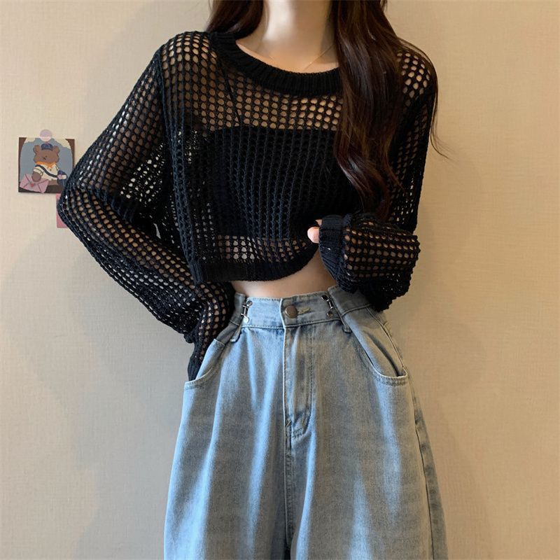 Hollow-Knit Crop Top