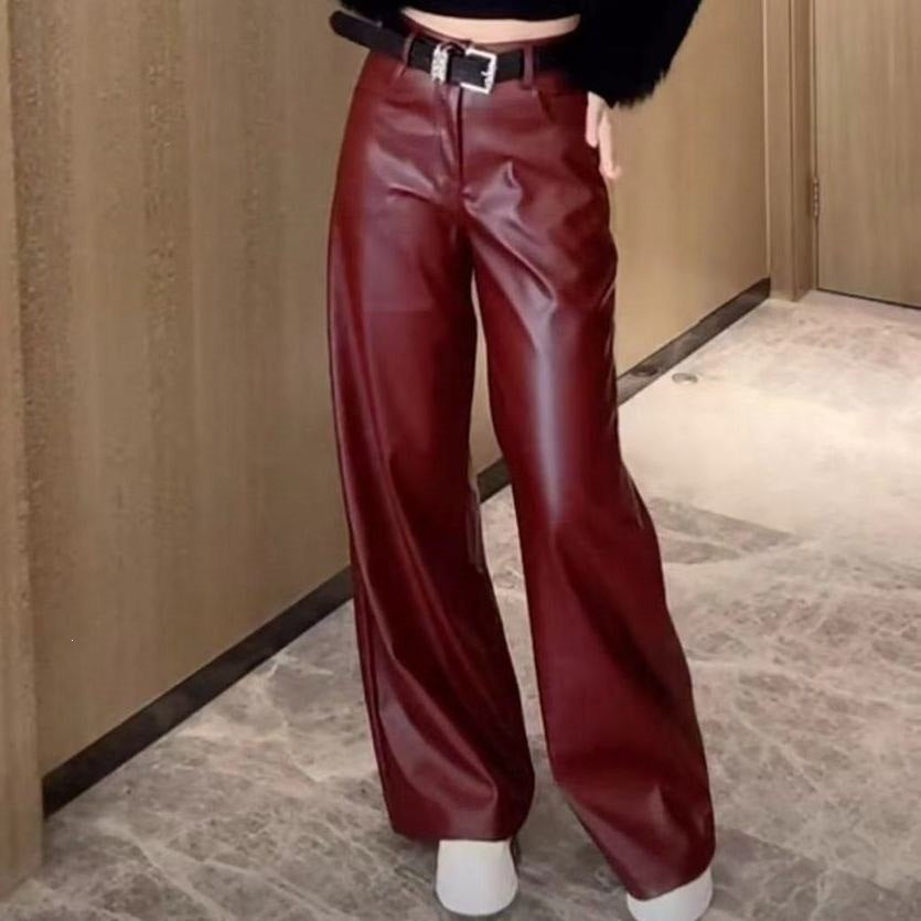 Leather-Look Wide-Leg Trousers