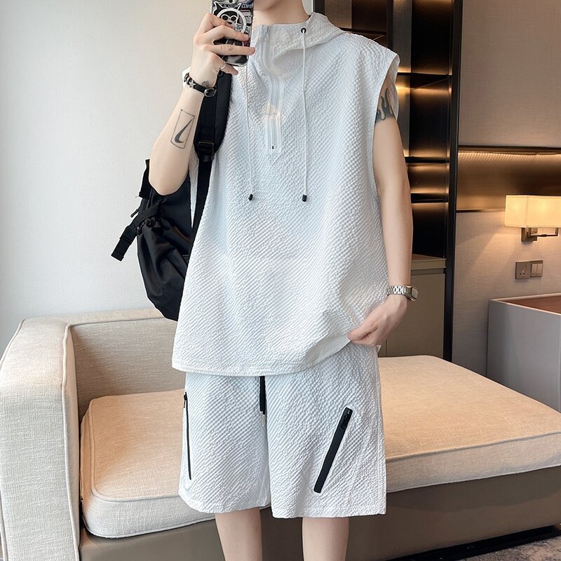 Men's Textured Hoodie & Shorts Set