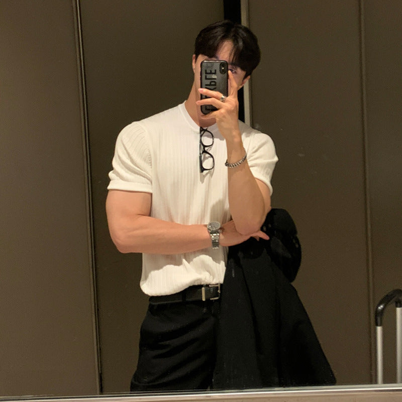 Slim-Fit Ribbed Knit Short-Sleeve Top