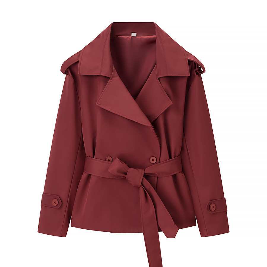 Elegant Tie Waist Short Trench Jacket