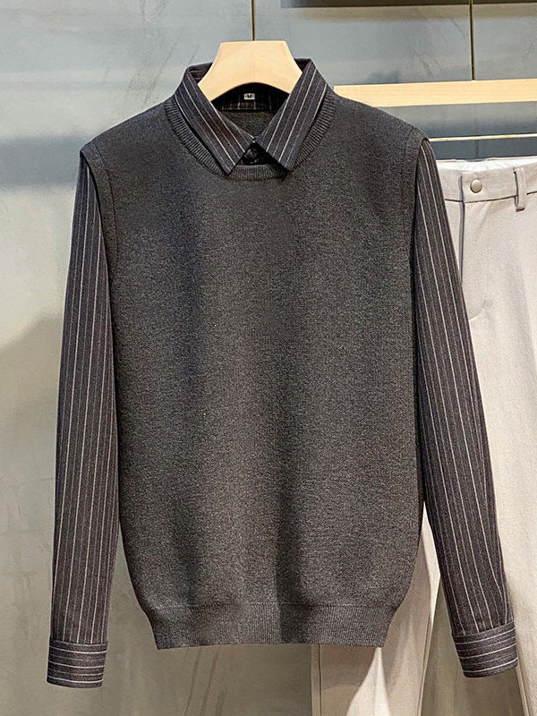 Men’s Mock-Layer Striped Knit Pullover