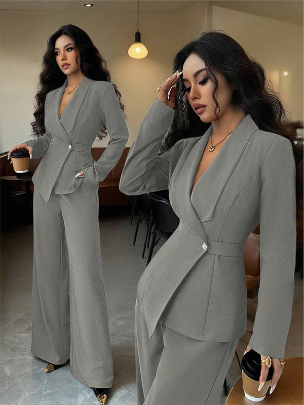 Blazer and Wide Leg Trousers Two Piece Set