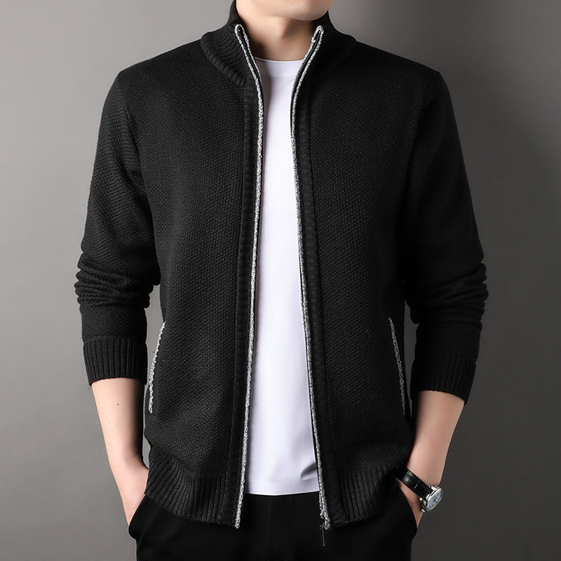 Men's winter new fleece thickened long-sleeved knitwear