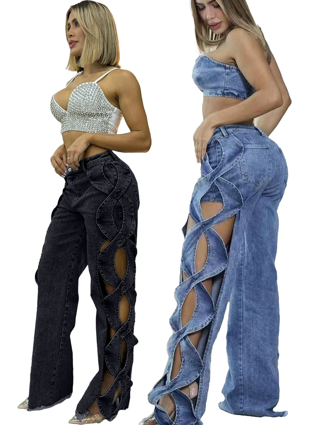 Side-Cutout Denim Trousers