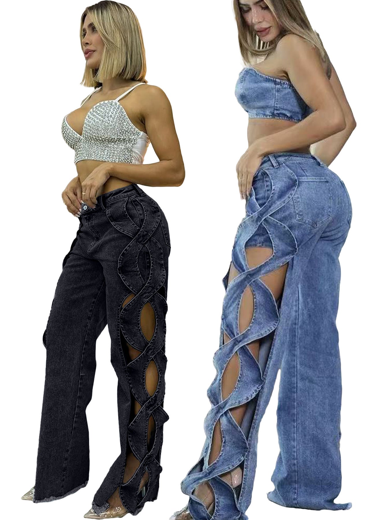 Side-Cutout Denim Trousers