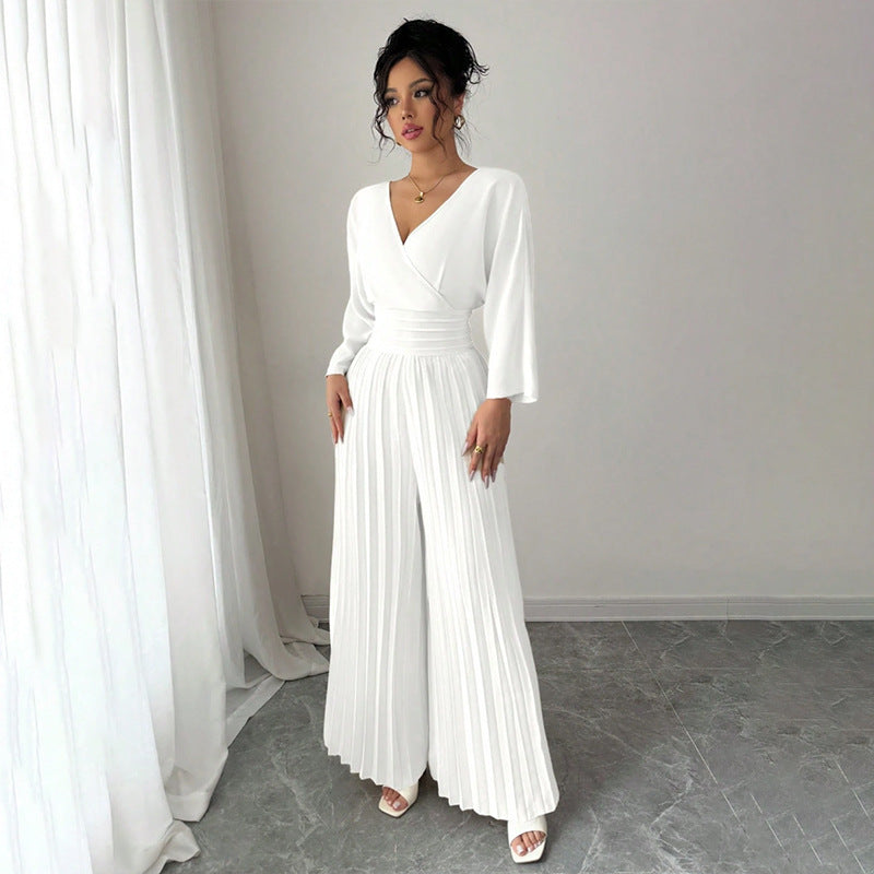 Elegant Pleated Wide Leg Jumpsuit