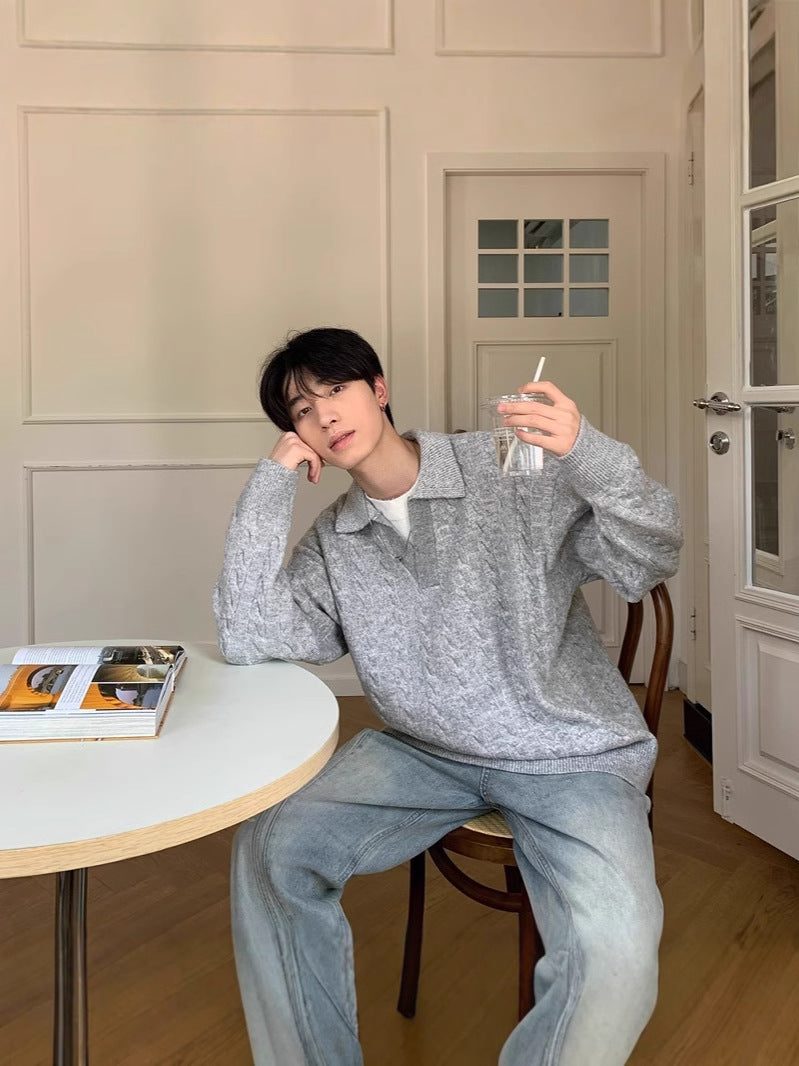 Cable-Knit Polo Sweater