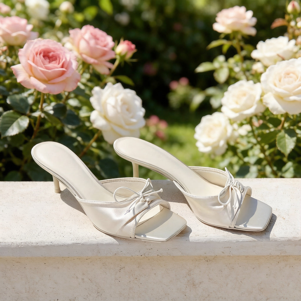 Bow Square-Toe Heel Slides