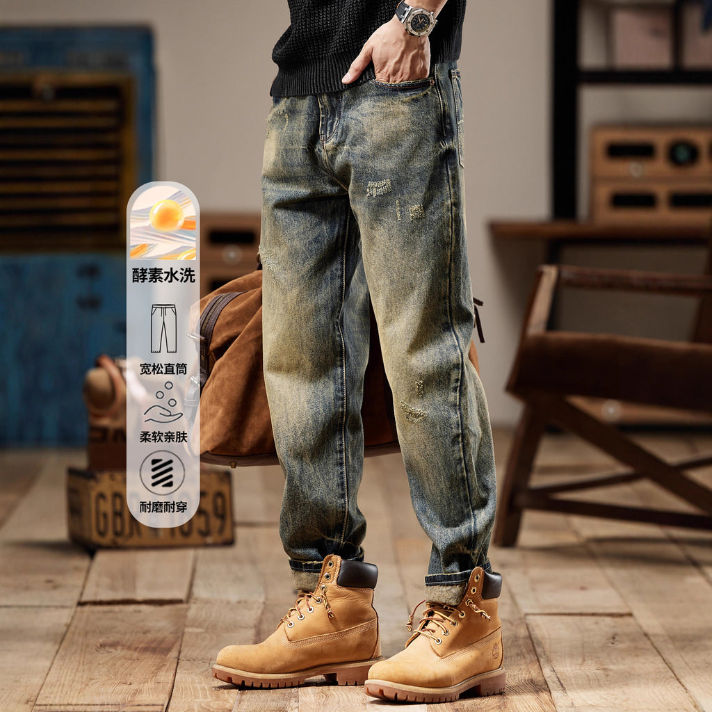 Vintage-Wash Relaxed Utility Denim