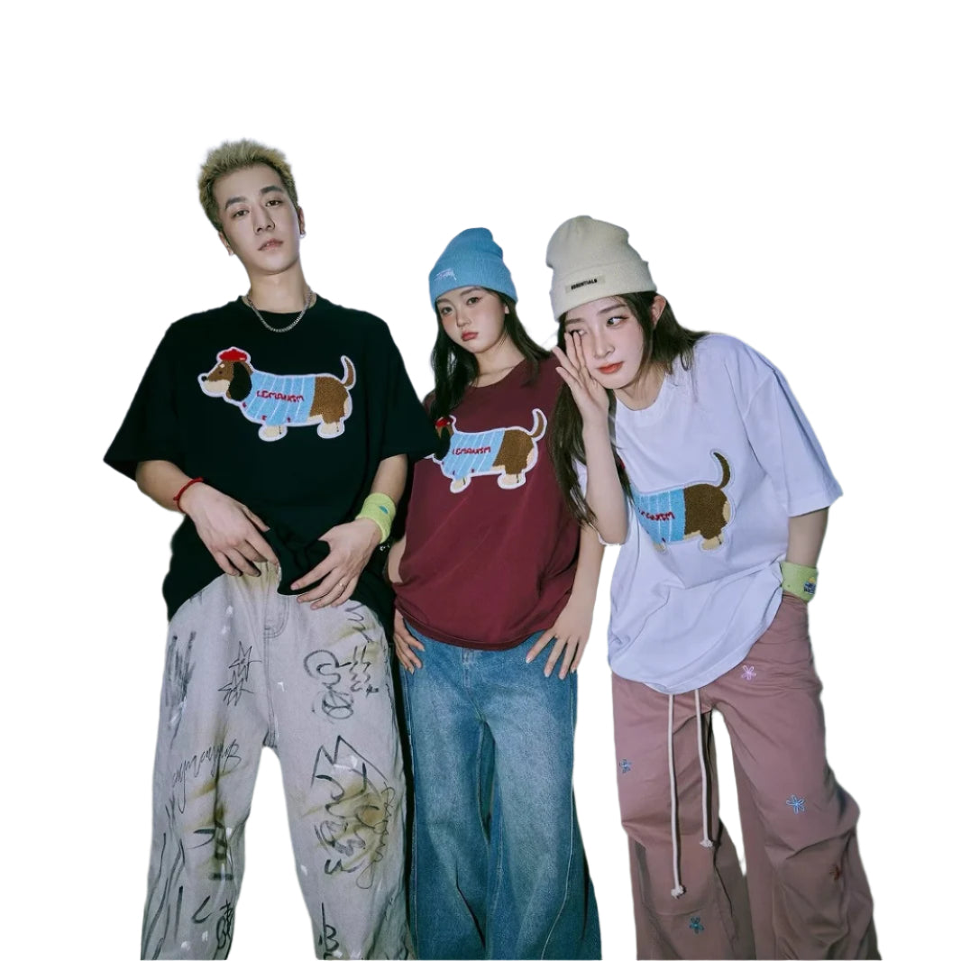 Dog Embroidered Loose T-Shirt