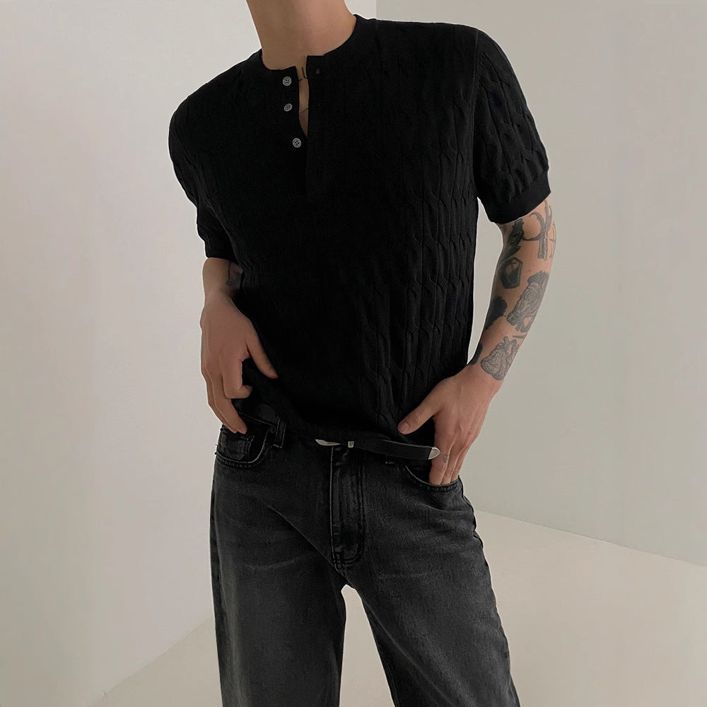 Textured Knit Henley Short-Sleeve