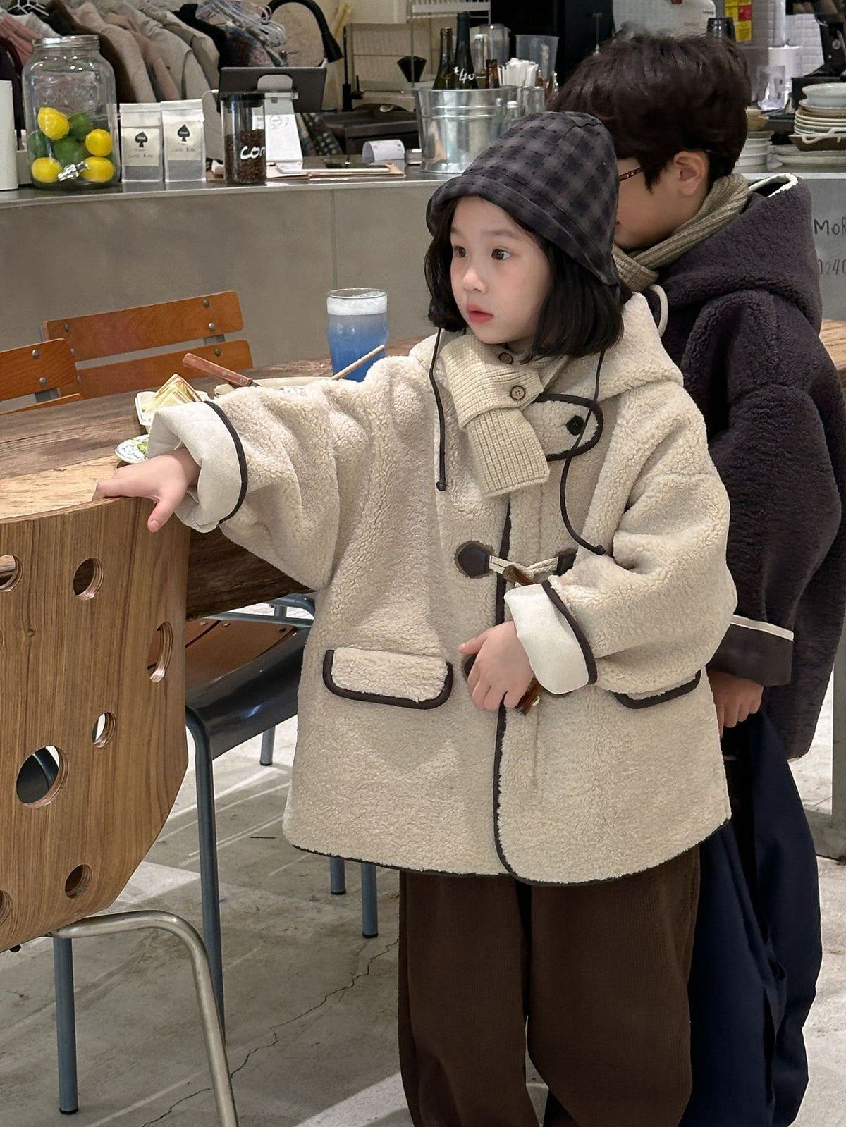 Kids' Faux-Fur Hooded Duffle Coat