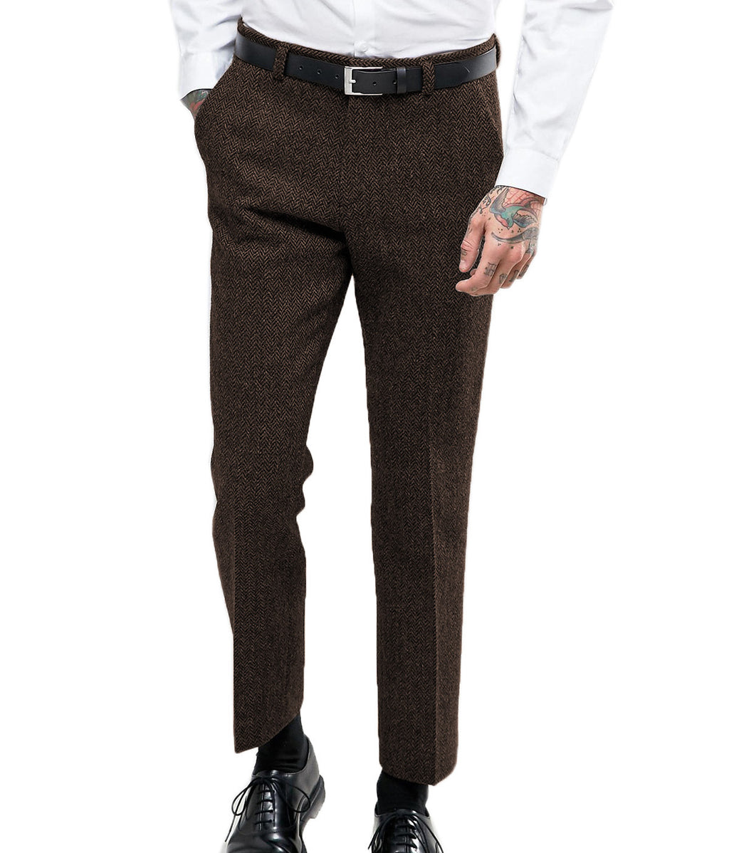 Men’s Herringbone Straight-Leg Suit Pants