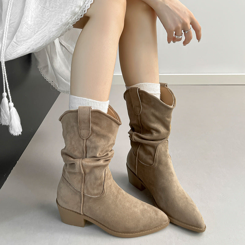 Vintage Mid-Calf Block-Heel Boots