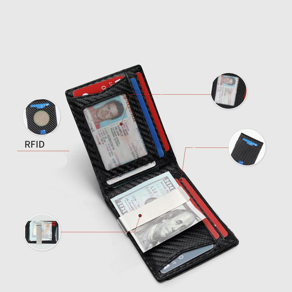 Cross-border hot carbon fiber wallet dollar clip anti-theft brush spot men's wallet genuine leather genuine soft men's wallet