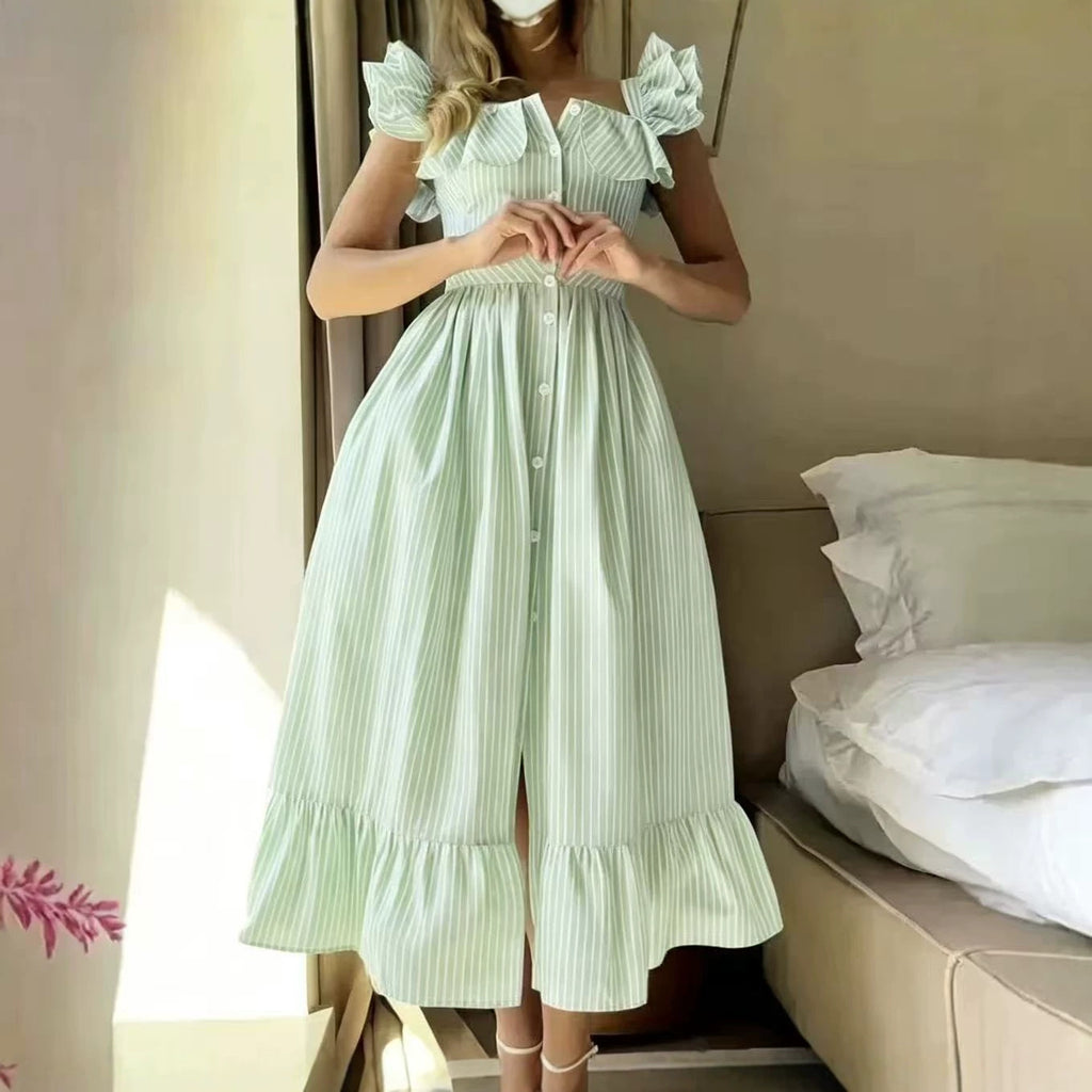 Striped Ruffle Maxi Dress