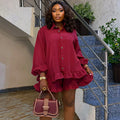 Relaxed Shirt & Ruffle Shorts Set