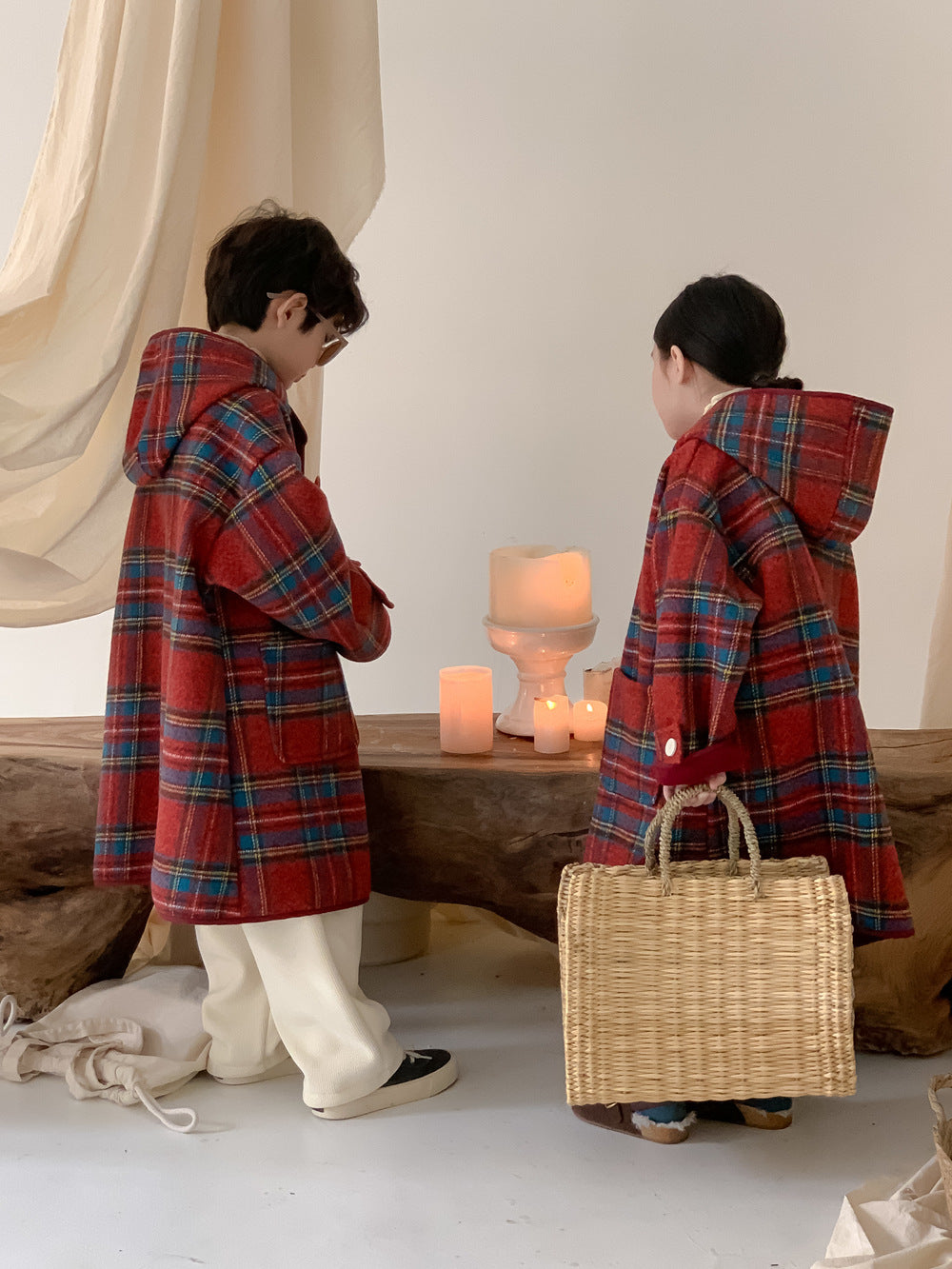 Kids' Plaid Fleece-Lined Hooded Coat