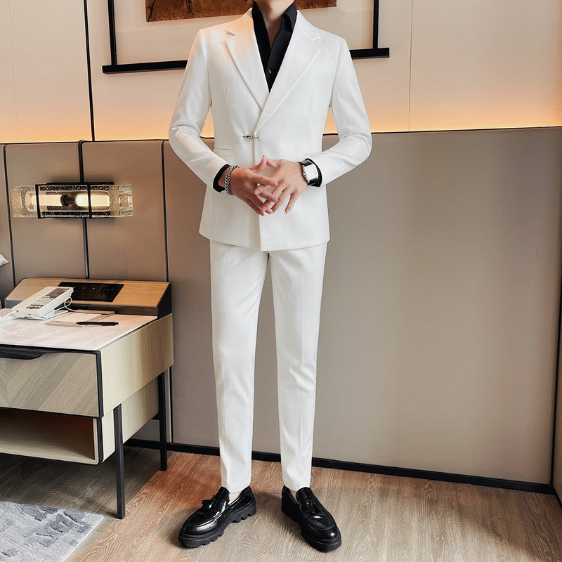 Modern Buckle-Detail Slim Fit Suit