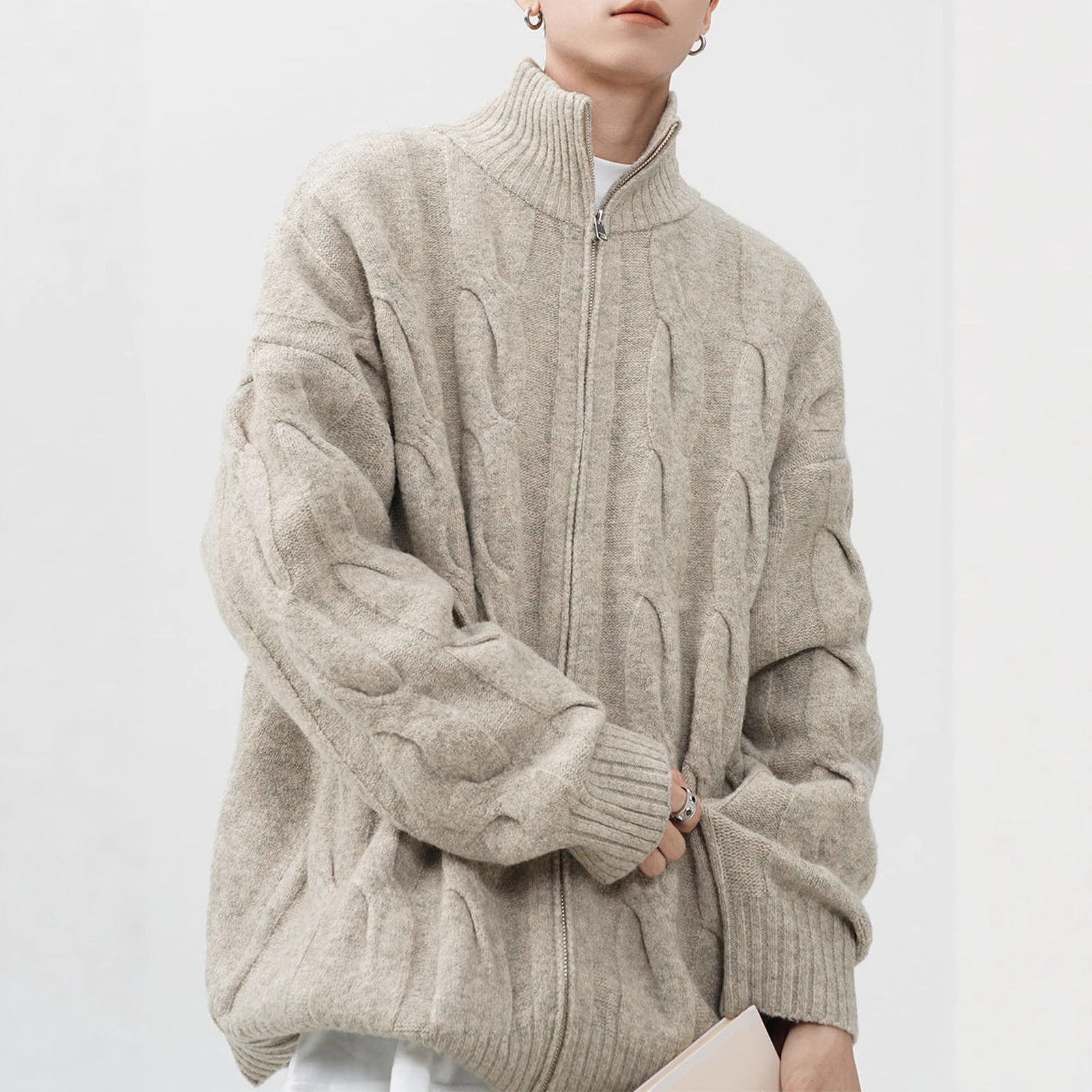 Cable Knit Full-Zip Cardigan