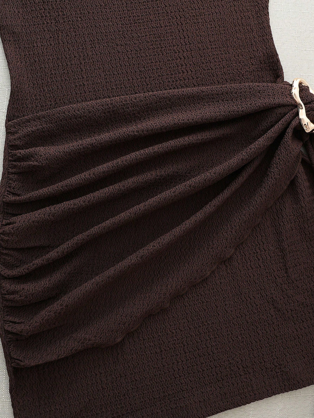 Metal-Buckle Ruched Mini Dress