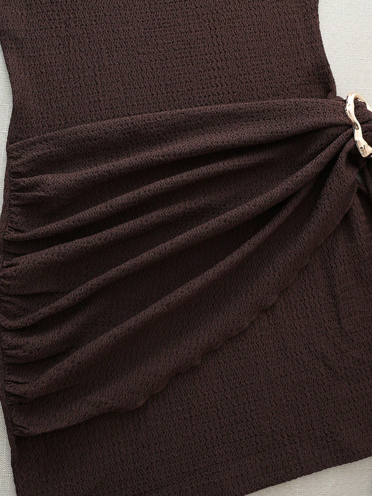 Metal-Buckle Ruched Mini Dress