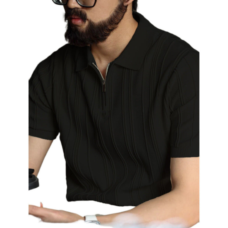Polo-Style Zippered Knit Shirt