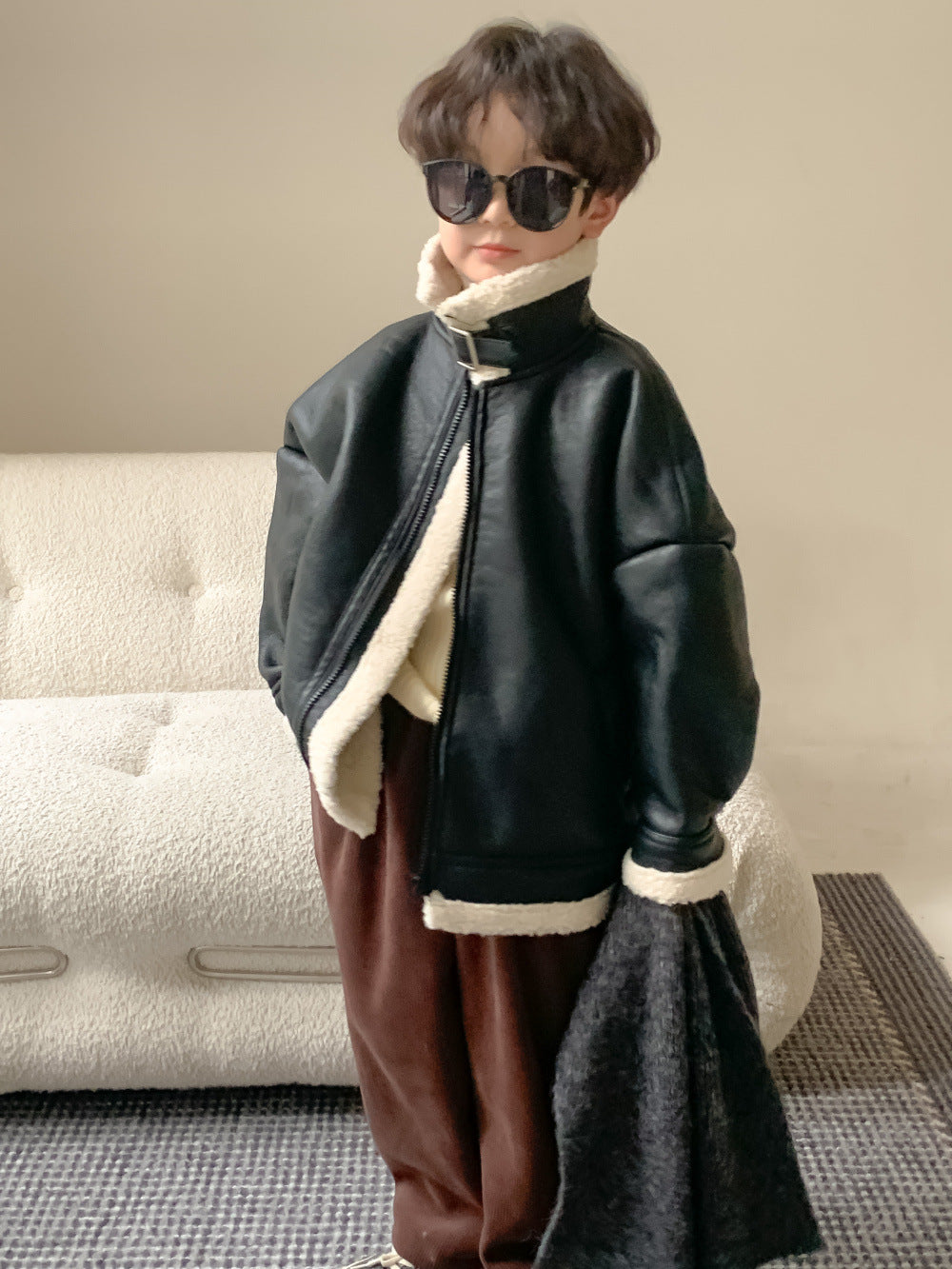 Boys' Faux-Leather Fur-Collar Jacket