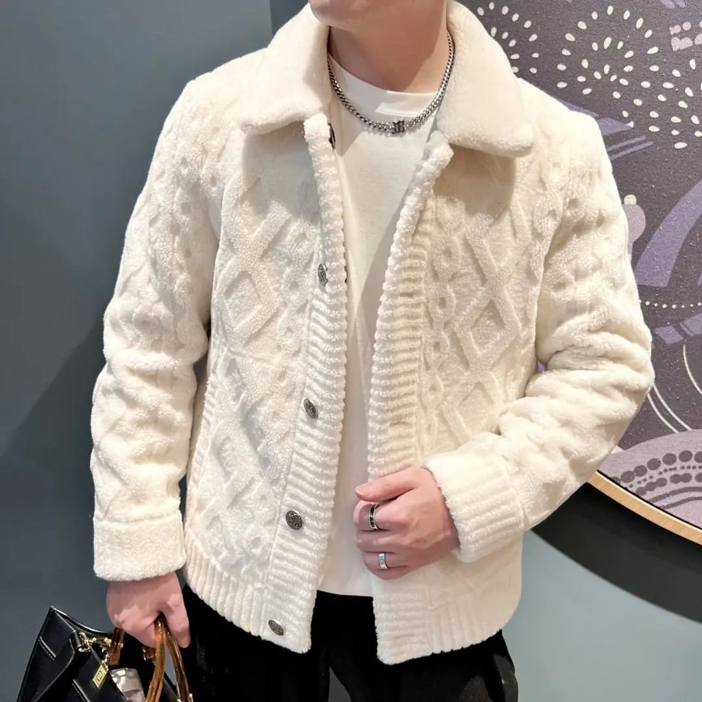 Plush Cable-Knit Cardigan Jacket
