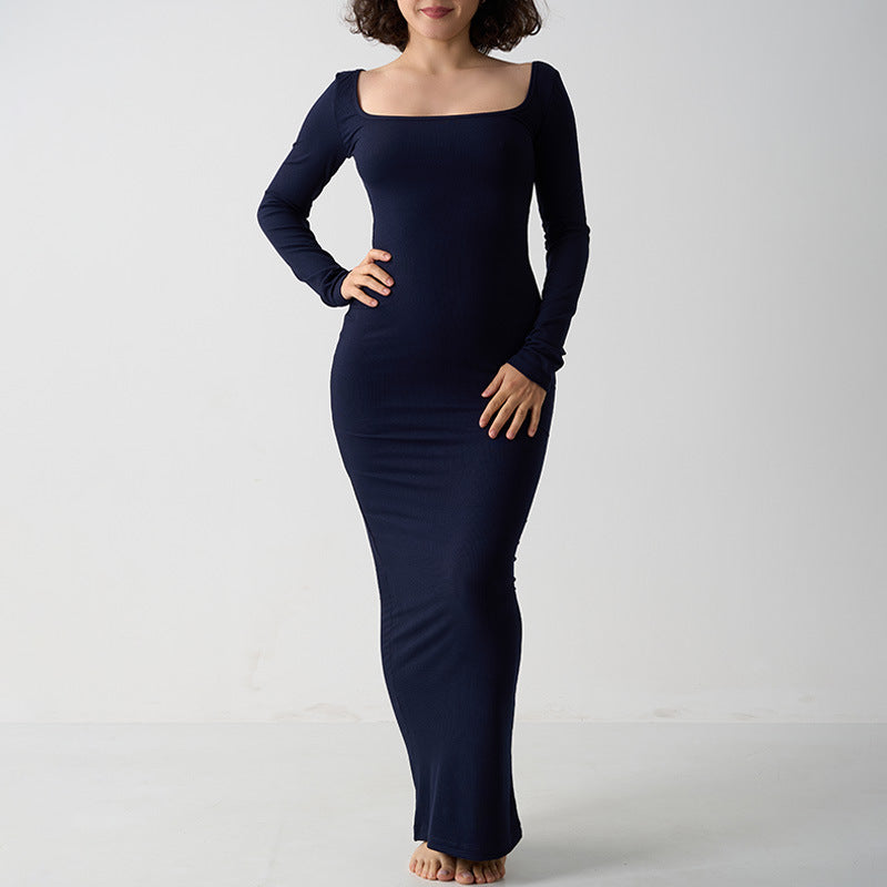 Ribbed Square Neck Maxi Dress
