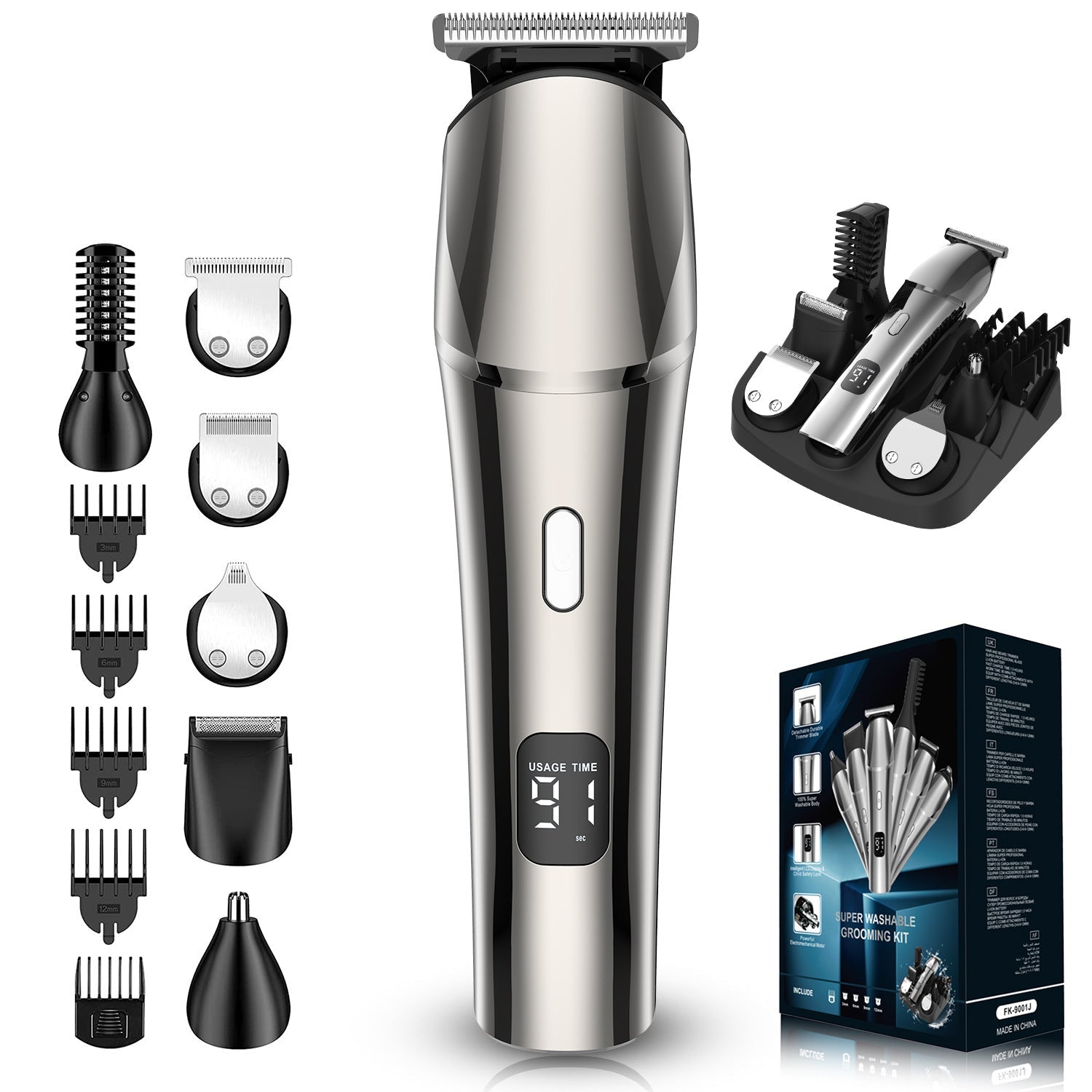 Cross-border electric hair clipper set full body washing household pusher scissors carving nose hair eyebrow shaving all-in-one