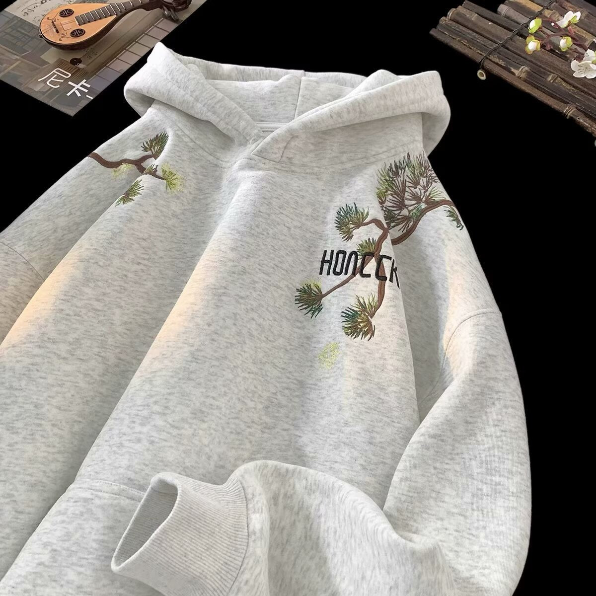 Pine Embroidery Oversized Hoodie