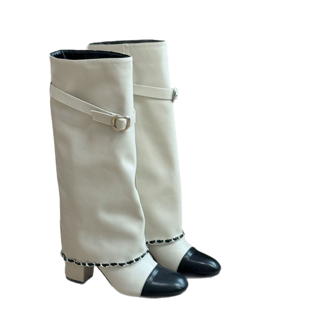 Chain Detail Knee-High Boots