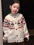 Girls' Floral Fair-Isle Knit Cardigan