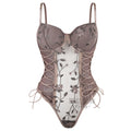 Floral Embroidered Lace Up Bodysuit